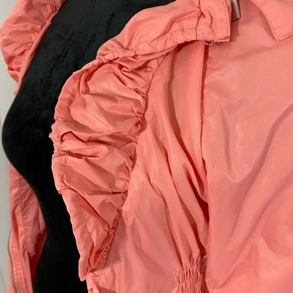 BLANC NOIR Sample Smocked Waist Nylon Anorak Windbreaker Hoodie Jacket Coral S - Picture 14 of 16